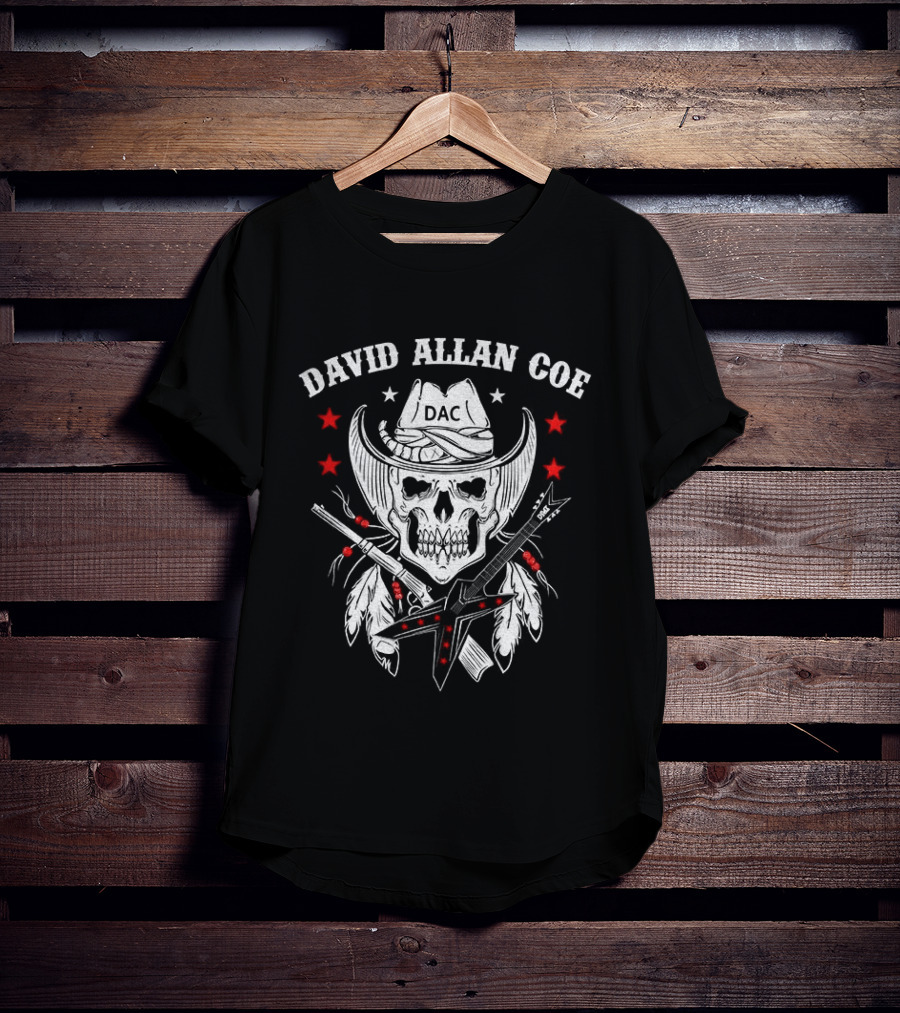 David Allan Coe Western Skull Cowboy With Crossed Pistols And Stars T-Shirt