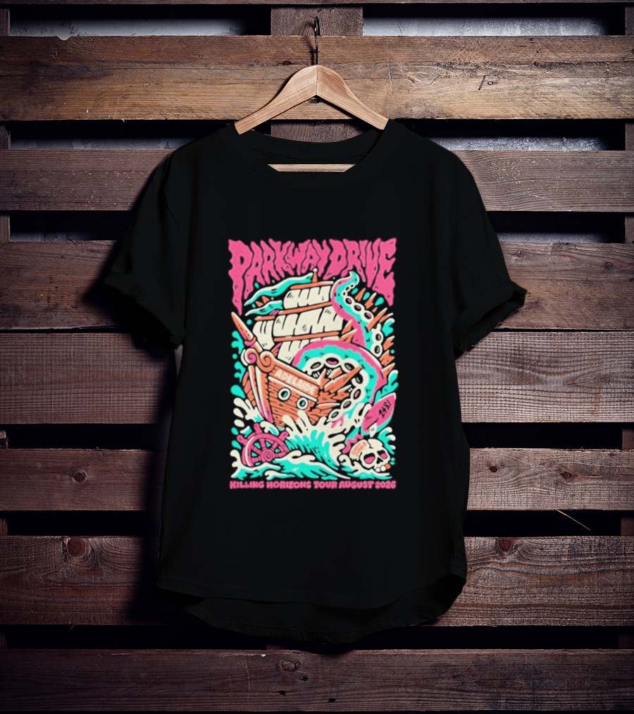 Parkway Drive Killing Horizons Tour Adelaide August 2026 Ship And Tentacle T-Shirt