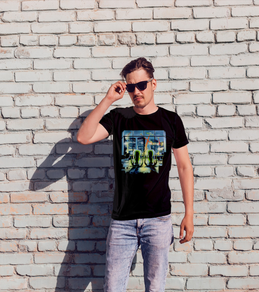 Project Rigel Alien Invasion City Battle Scene With Flying Saucers And Lasers T-Shirt