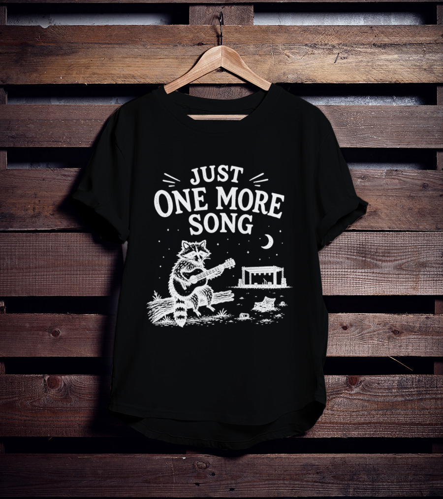 Just One More Song Raccoon Playing Guitar Under Moon And Stars T-Shirt