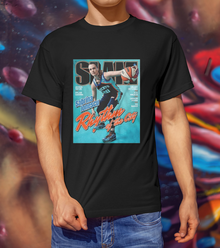 Slam Cover 264 Sabrina Ionescu Rhythm Of The City Liberty Basketball T-Shirt