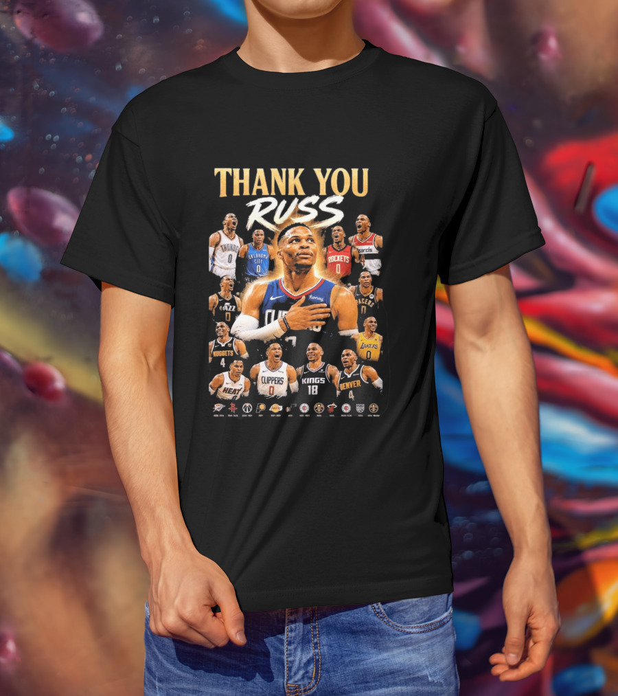 Thank You Russ Oklahoma City Thunder Clippers Lakers Nuggets Rockets Wizards Teams T-Shirt