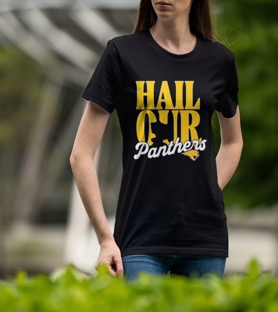 Hail Our Panthers Yellow Text With Panther Head T-Shirt