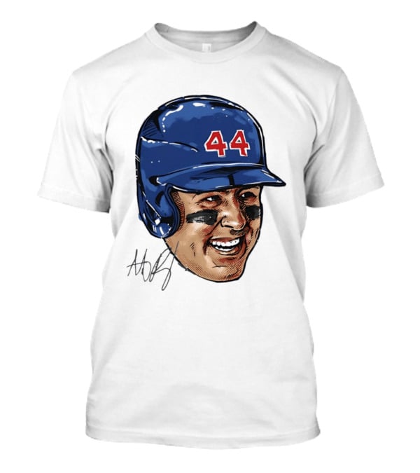 Anthony Rizzo 44 Blue Helmet Halftone Caricature T-Shirt