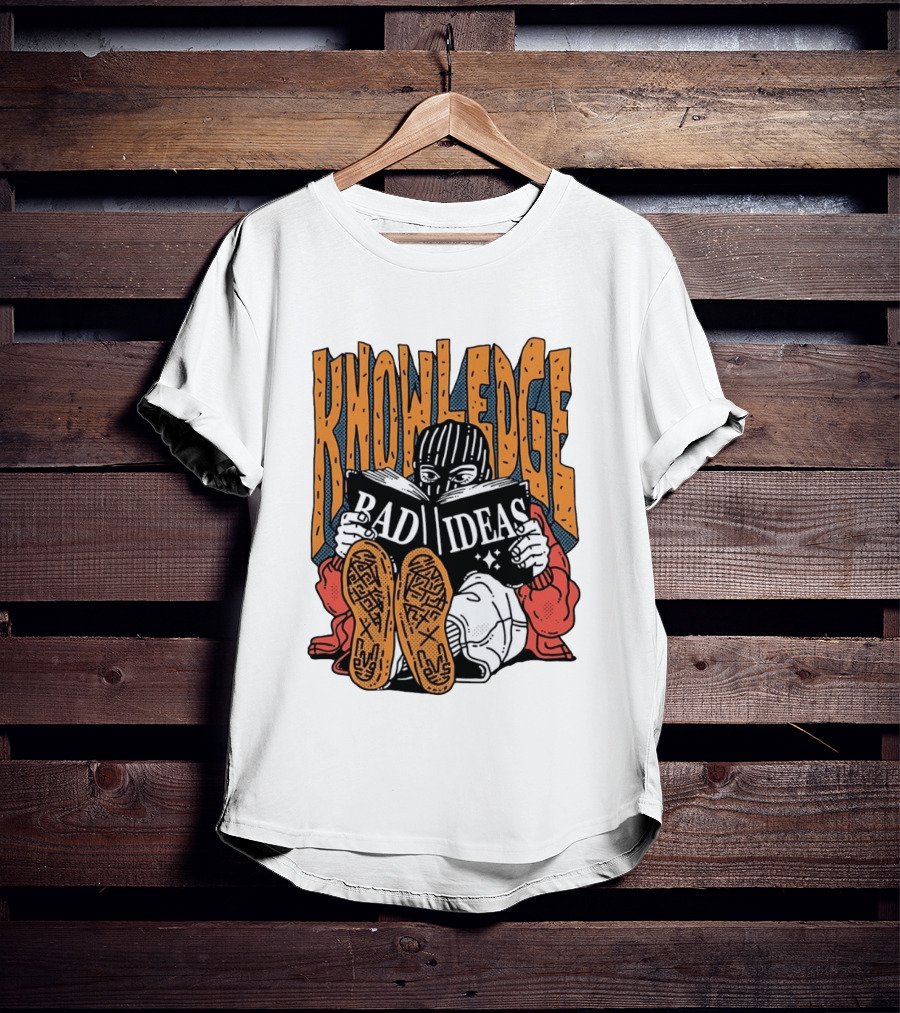 Knowledge Bad Ideas Elyski Balaclava Reading Book Shoe Soles Halftone Cartoon T-Shirt