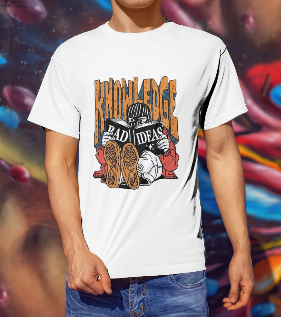 Knowledge Bad Ideas Elyski Balaclava Reading Book Shoe Soles Halftone Cartoon T-Shirt