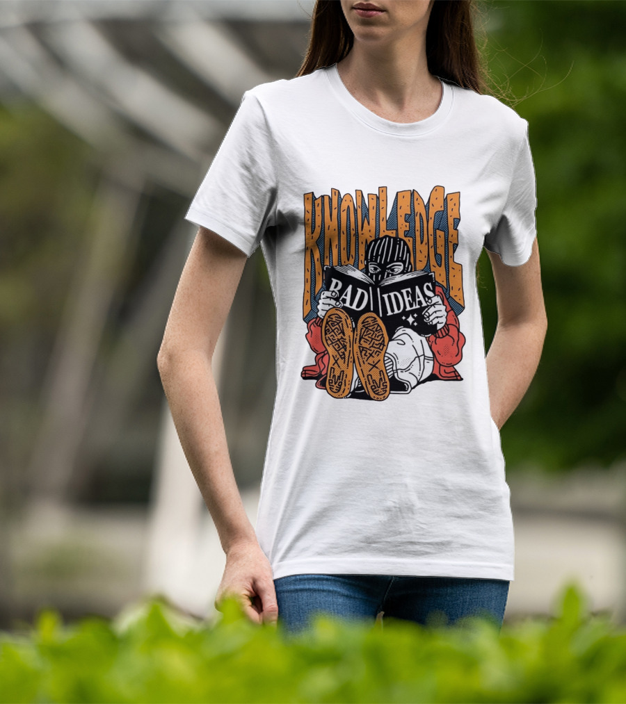 Knowledge Bad Ideas Elyski Balaclava Reading Book Shoe Soles Halftone Cartoon T-Shirt