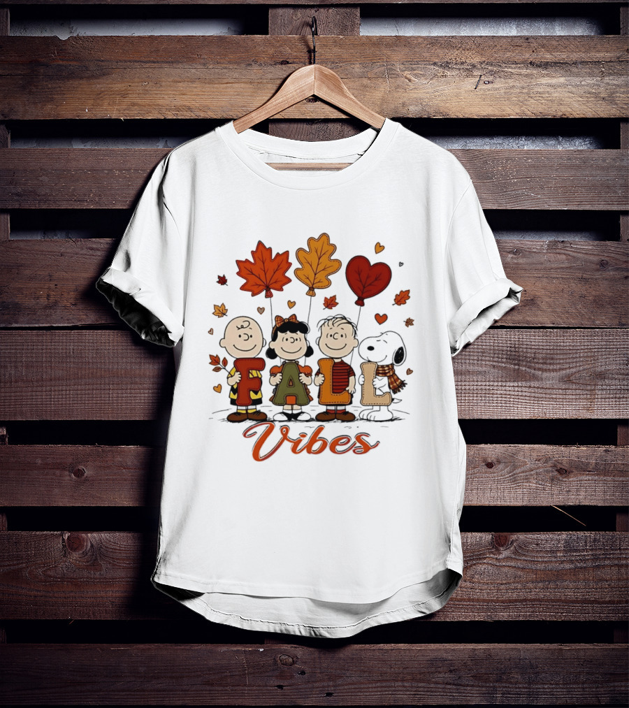 Fall Vibes Peanuts Characters With Leaf Balloons T-Shirt