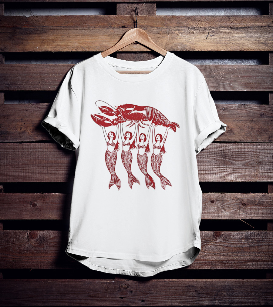 Four Mermaids Holding A Lobster Vintage Red Sea Creature T-Shirt