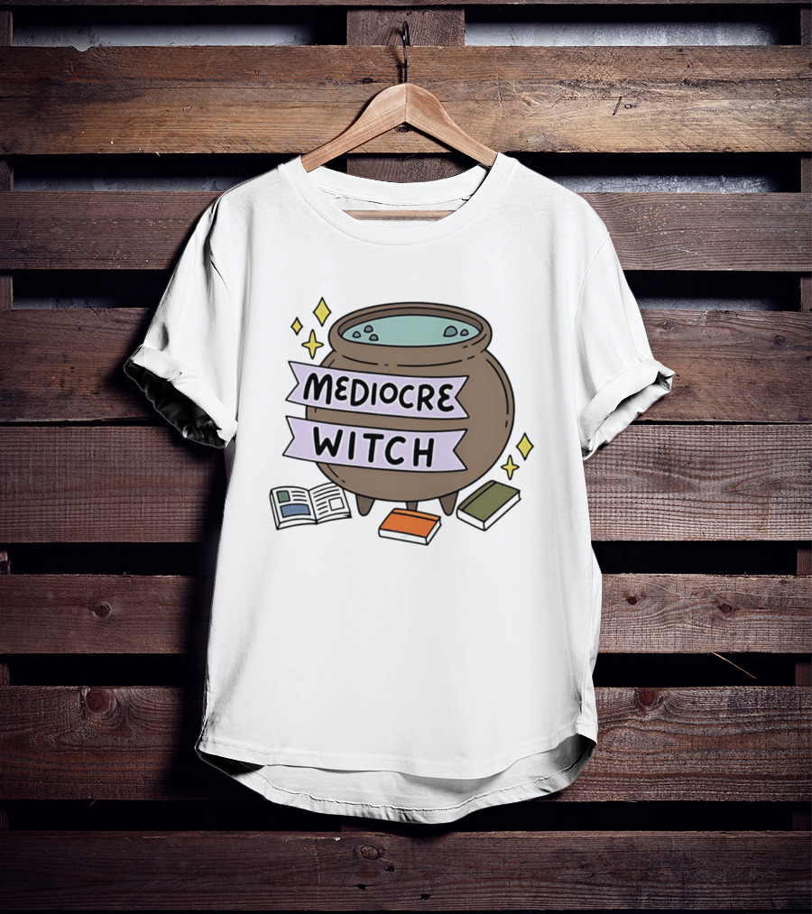Mediocre Witch Magic Cauldron With Book And Sparkles T-Shirt
