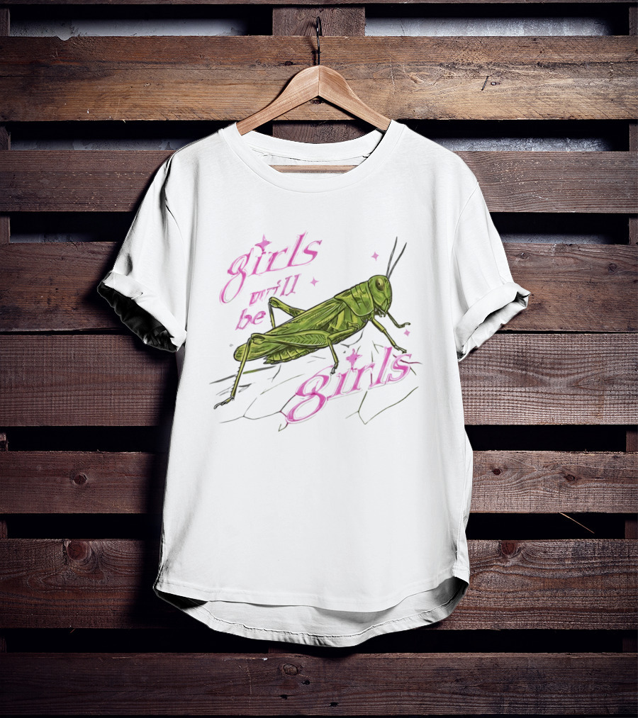 Girls Will Be Girls Green Grasshopper Pink Sparkles T-Shirt