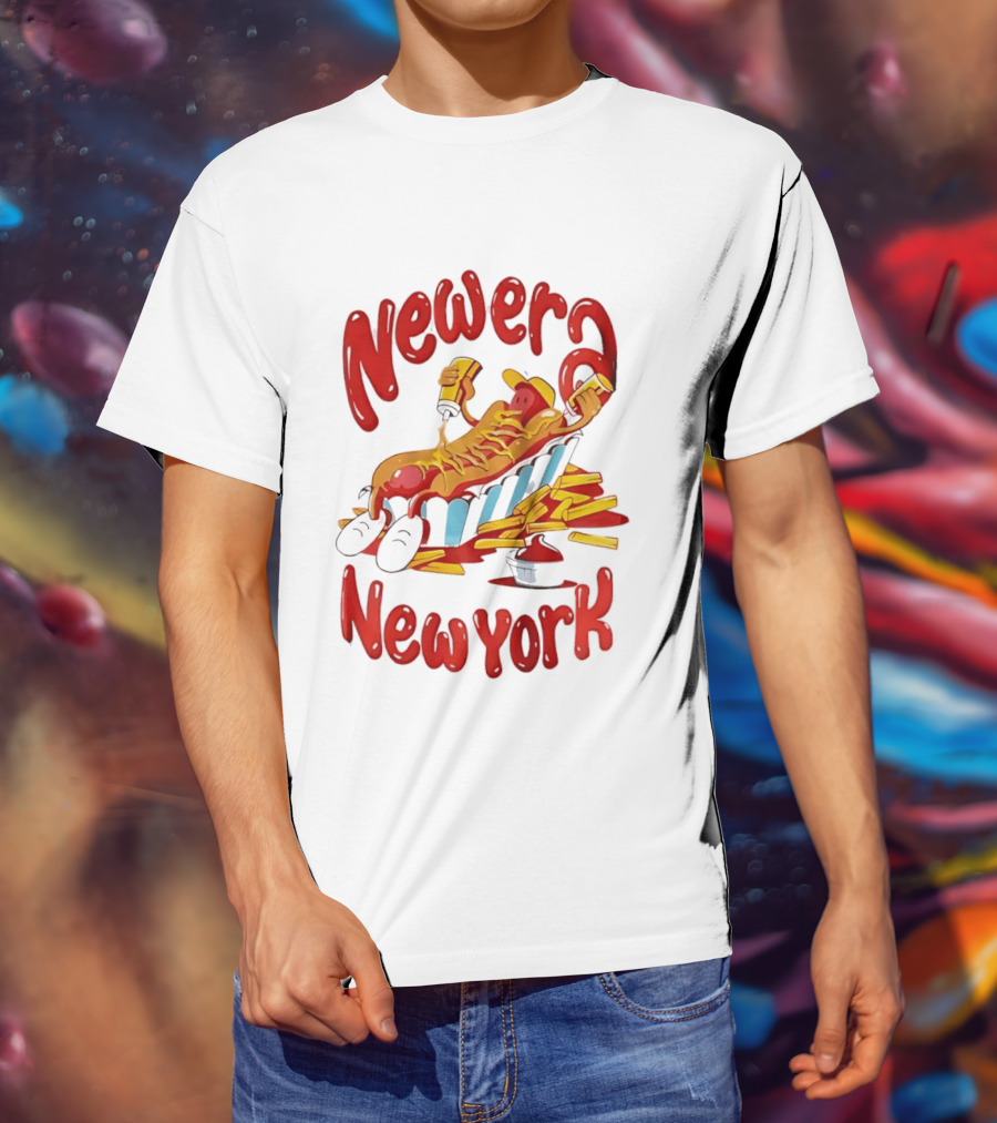 Newer New York Relaxing Hot Dog Beach Ketchup French Fries T-Shirt