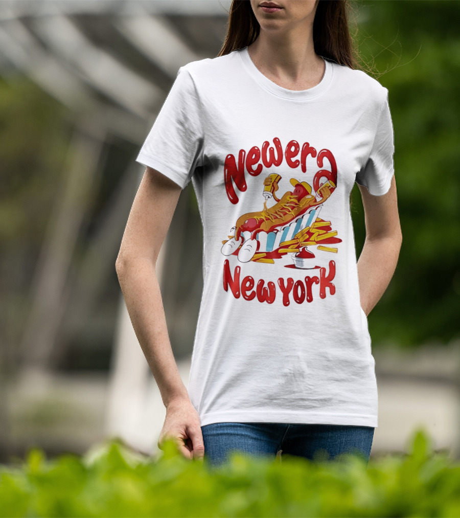 Newer New York Relaxing Hot Dog Beach Ketchup French Fries T-Shirt