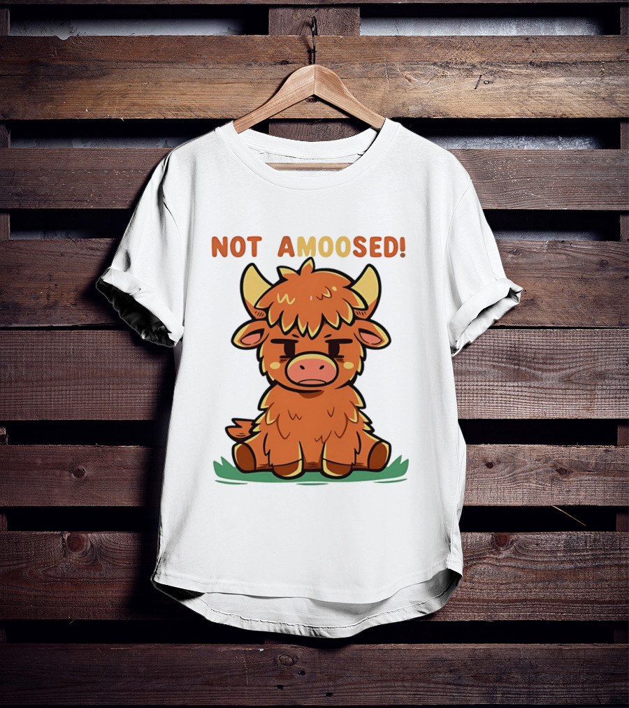 Not Amoosed Cute Grumpy Highland Cow Pun T-Shirt
