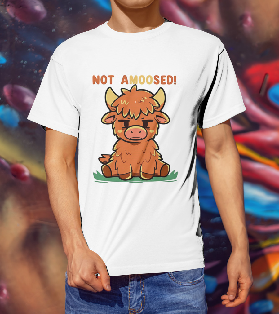 Not Amoosed Cute Grumpy Highland Cow Pun T-Shirt