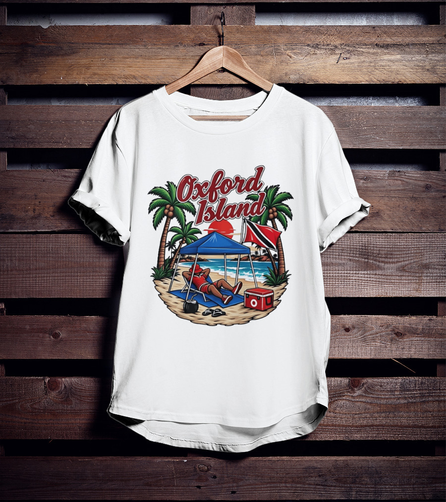 Oxford Island Beach Relaxation Trinidad Flag Palm Trees T-Shirt