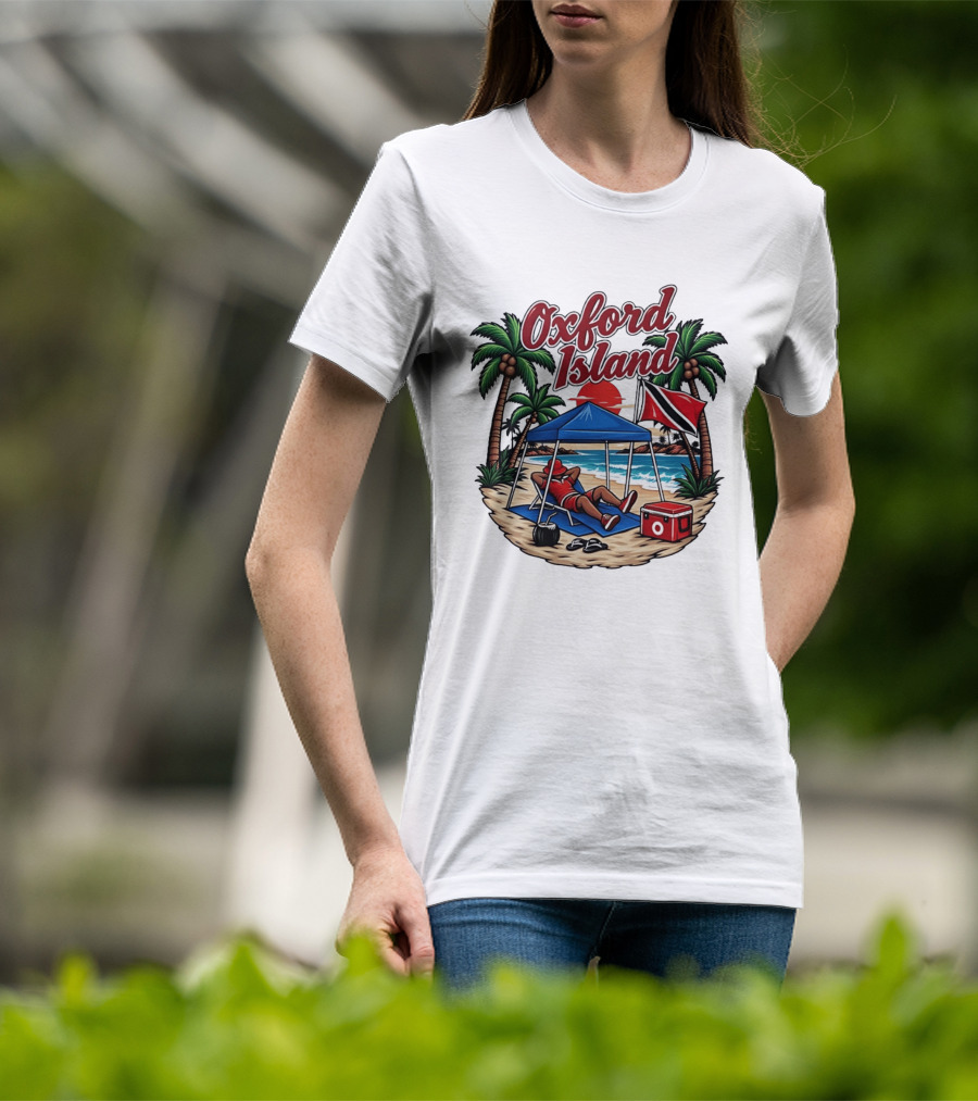 Oxford Island Beach Relaxation Trinidad Flag Palm Trees T-Shirt