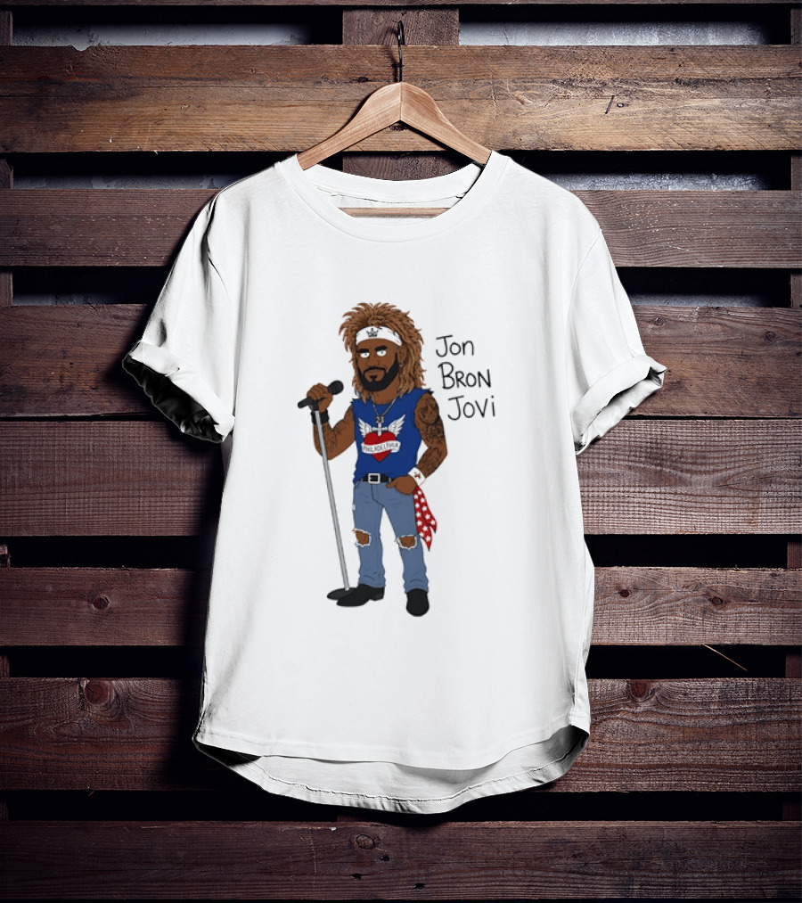 Philadelphia Jon Bron Jovi Cartoon Caricature Rockstar Holding Microphone Bandana Tattoo T-Shirt