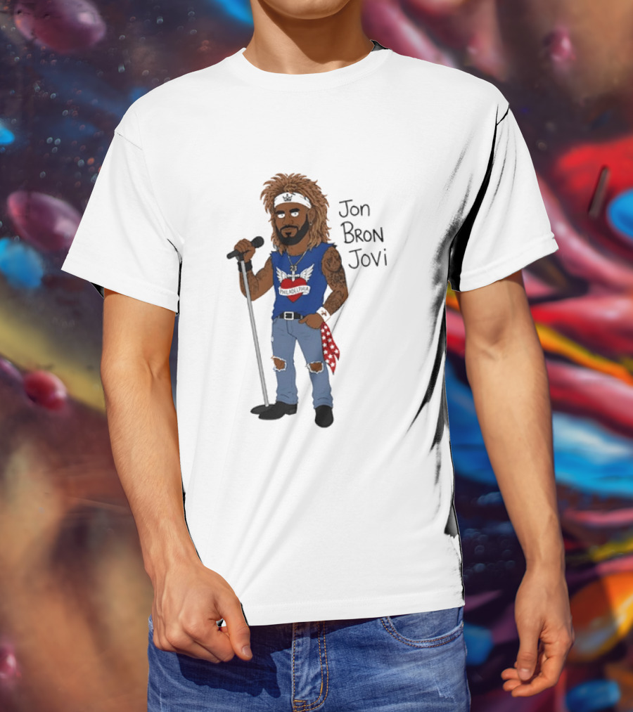 Philadelphia Jon Bron Jovi Cartoon Caricature Rockstar Holding Microphone Bandana Tattoo T-Shirt