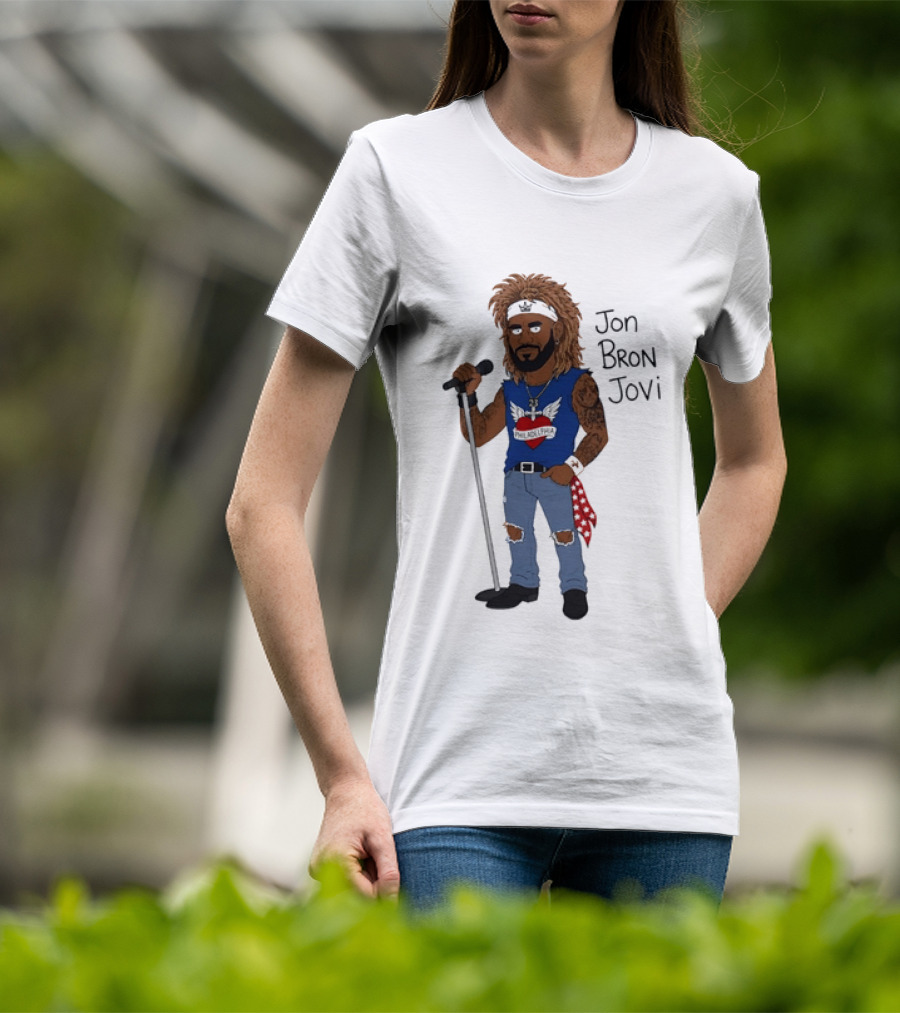 Philadelphia Jon Bron Jovi Cartoon Caricature Rockstar Holding Microphone Bandana Tattoo T-Shirt