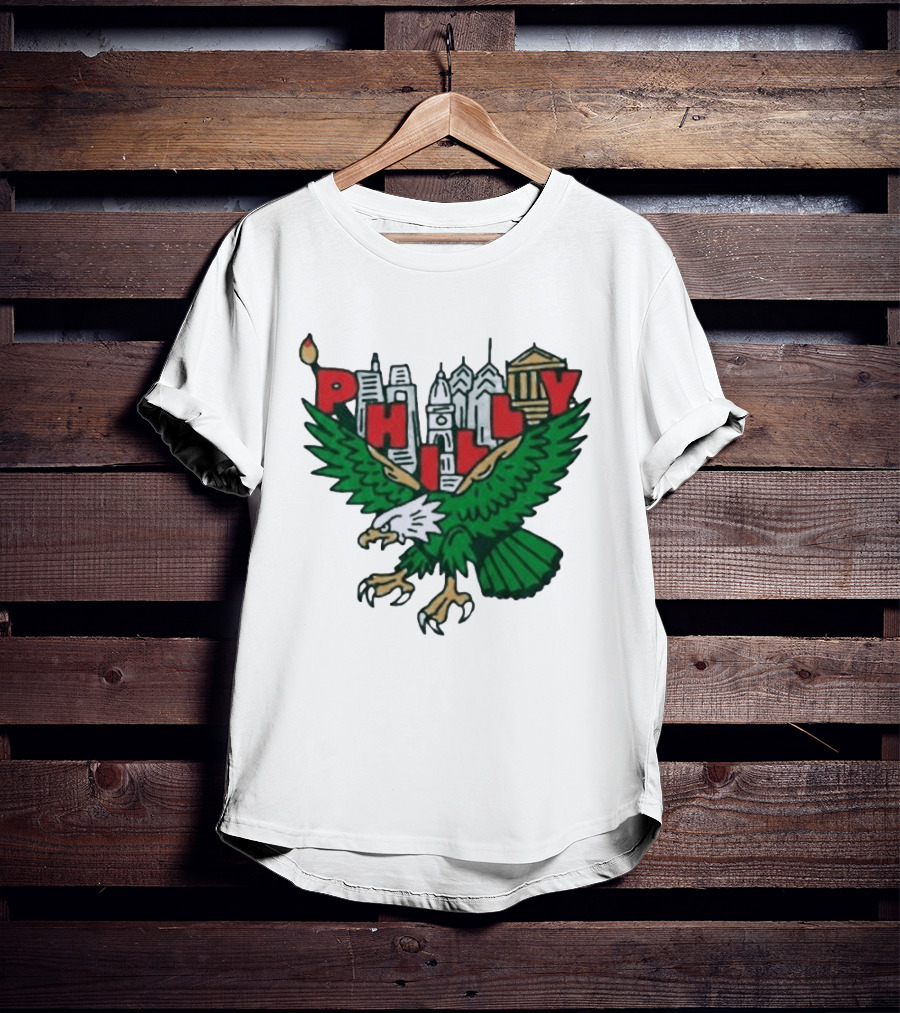 Philly Eagles City Of Brotherly Love Skyline Green Eagle T-Shirt