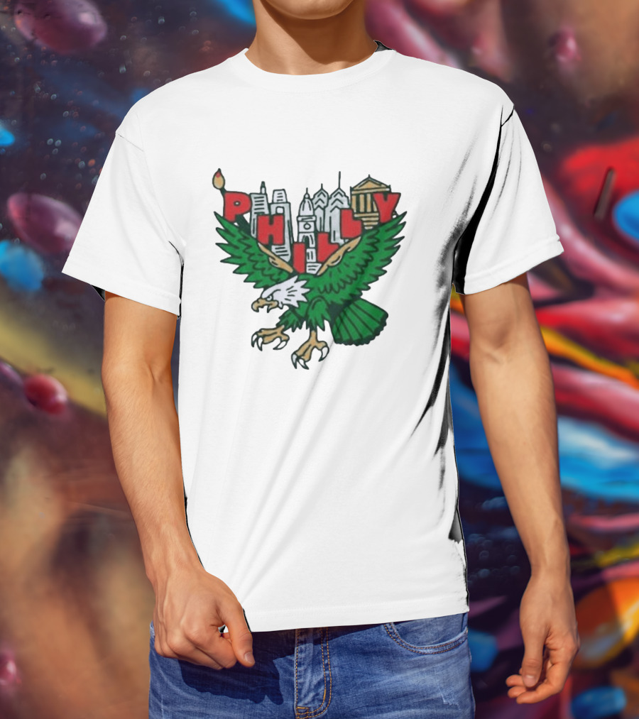 Philly Eagles City Of Brotherly Love Skyline Green Eagle T-Shirt