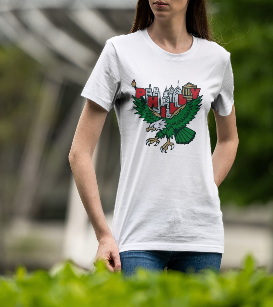 Philly Eagles City Of Brotherly Love Skyline Green Eagle T-Shirt