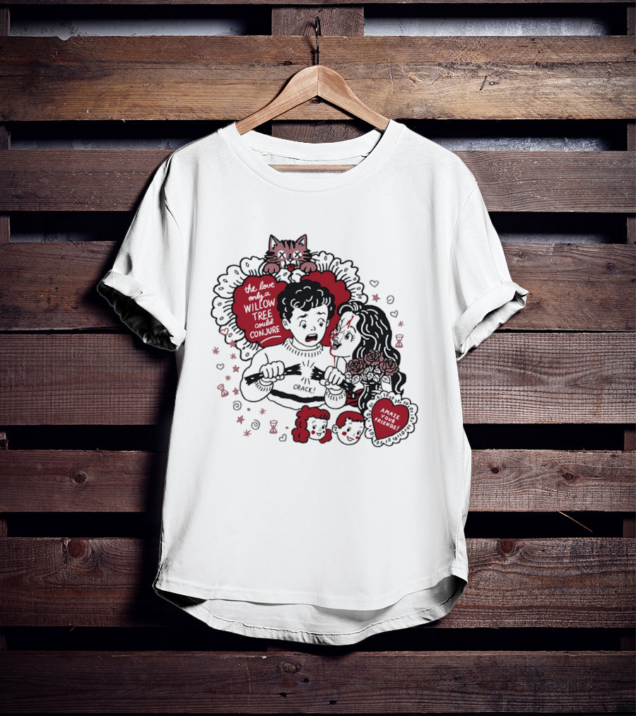 The Love Only A Willow Tree Could Conjure Crack Heartbreak Roses Cat T-Shirt