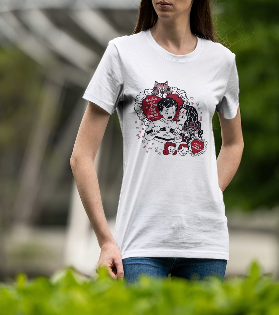 The Love Only A Willow Tree Could Conjure Crack Heartbreak Roses Cat T-Shirt