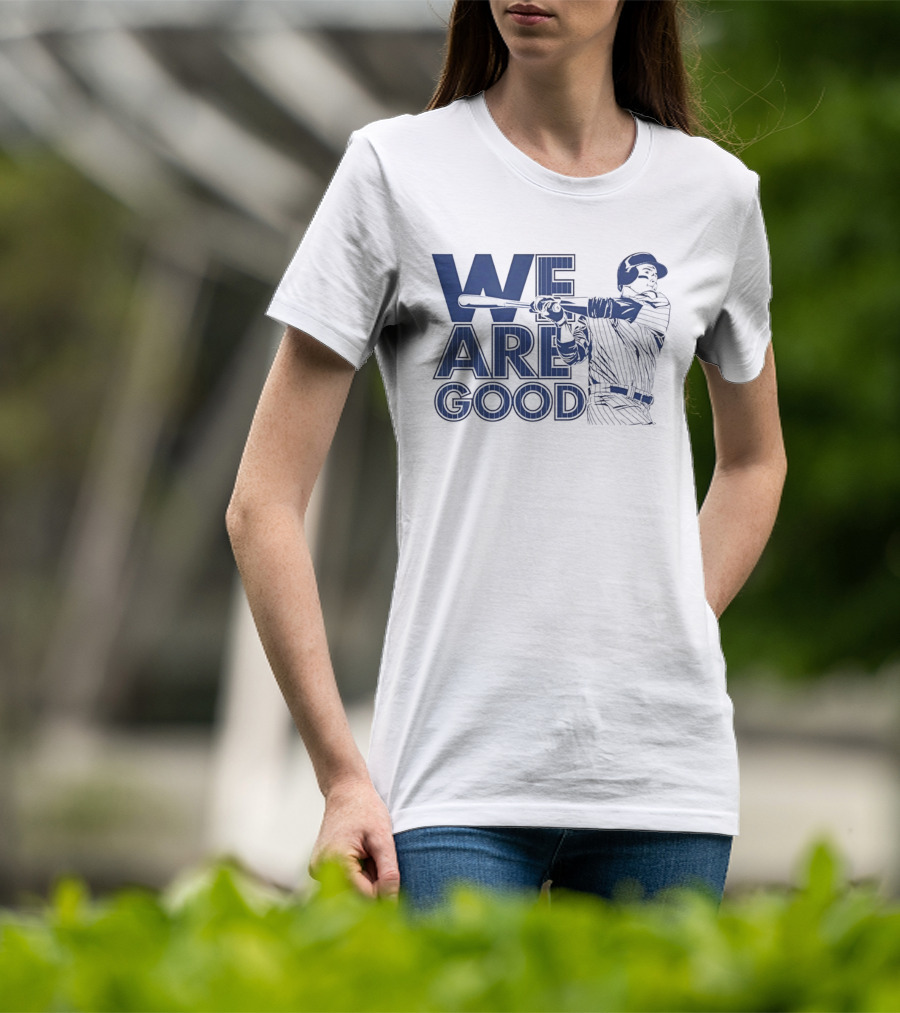 We Are Good Baseball Pinstripe Batter Swinging Bat T-Shirt