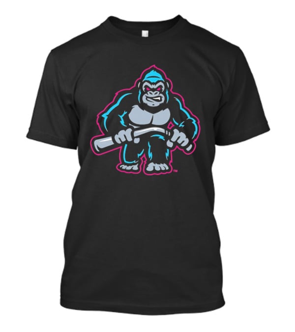 Aggressive Gorilla With Hockey Stick Neon T-Shirt
