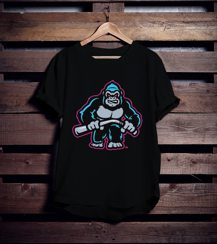 Aggressive Gorilla With Hockey Stick Neon T-Shirt