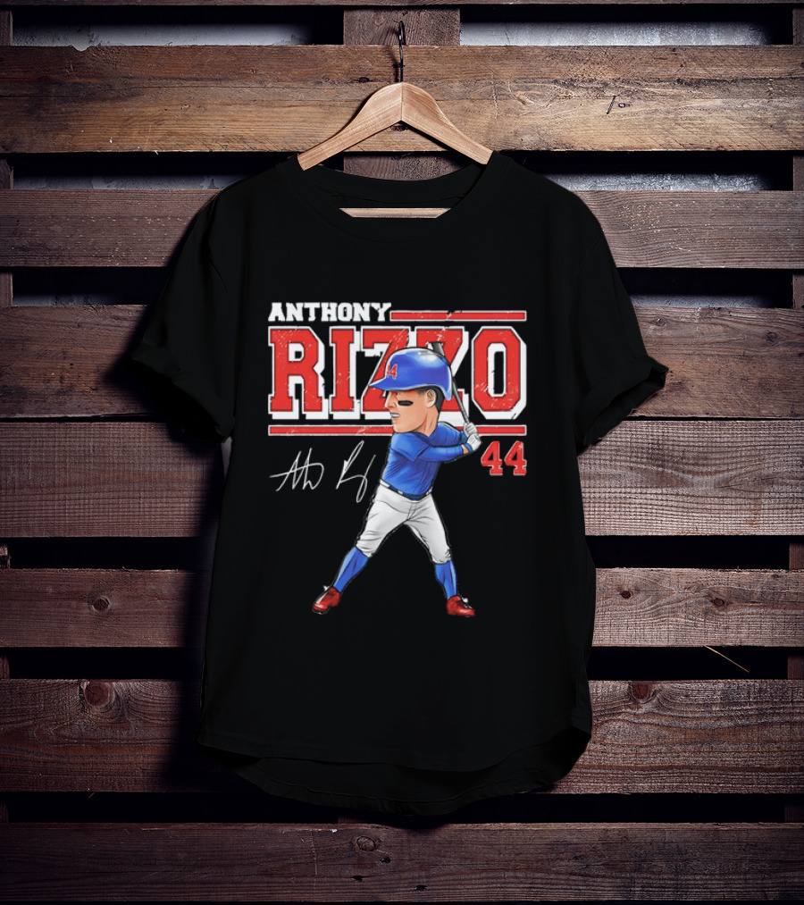 Anthony Rizzo 44 Baseball Player Caricature Batting Stance Distressed Signature T-Shirt