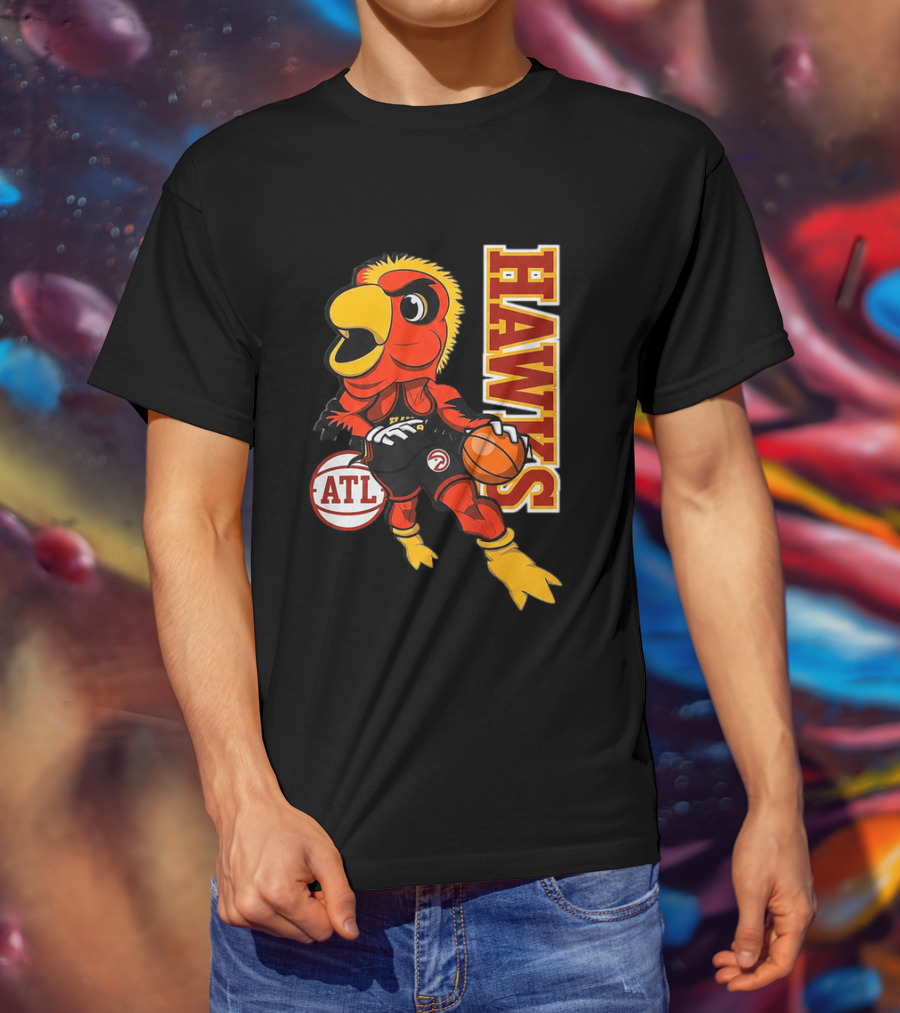 Hawks Bird Holding Basketball With ATL T-Shirt