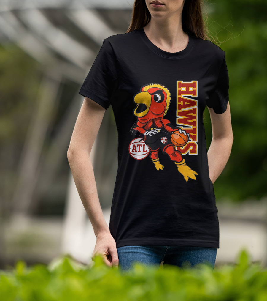 Hawks Bird Holding Basketball With ATL T-Shirt