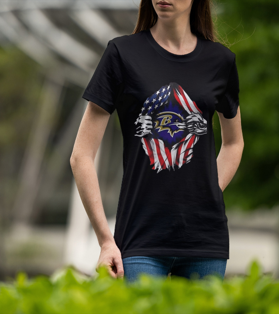 Baltimore Ravens American Flag Superman T-Shirt