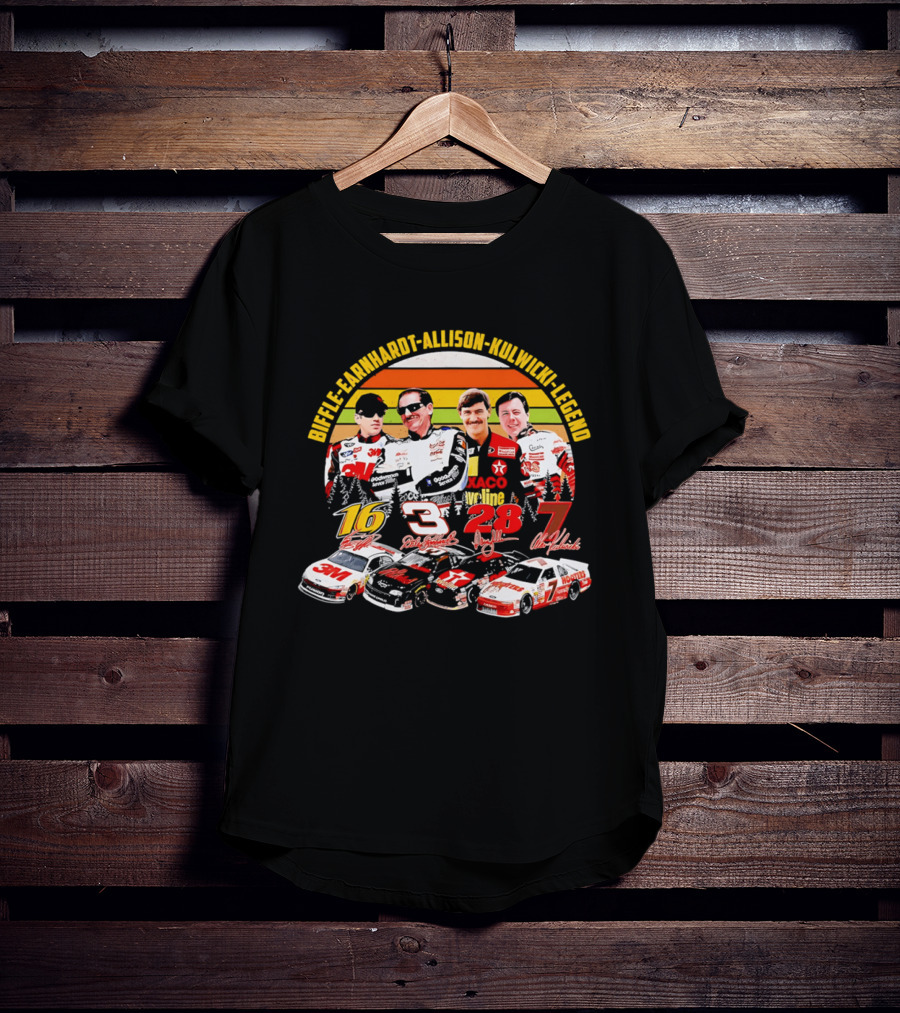 Biffle Earnhardt Allison Kulwicki NASCAR Legends 3M Valvoline Hooters Racing Cars T-Shirt