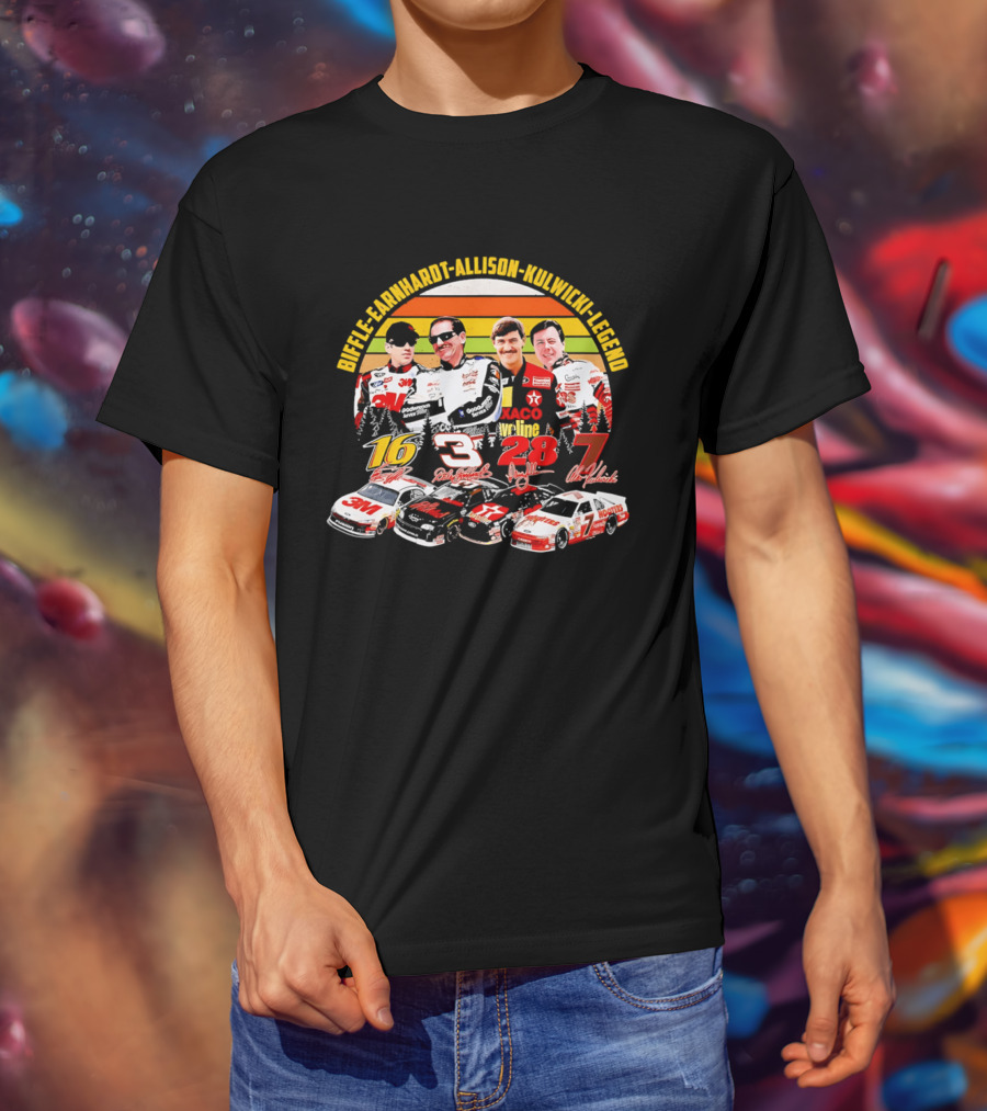 Biffle Earnhardt Allison Kulwicki NASCAR Legends 3M Valvoline Hooters Racing Cars T-Shirt