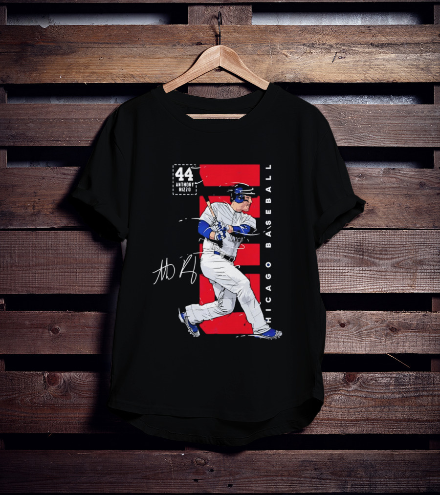 Chicago Baseball 44 Anthony Rizzo Swinging White And Red T-Shirt
