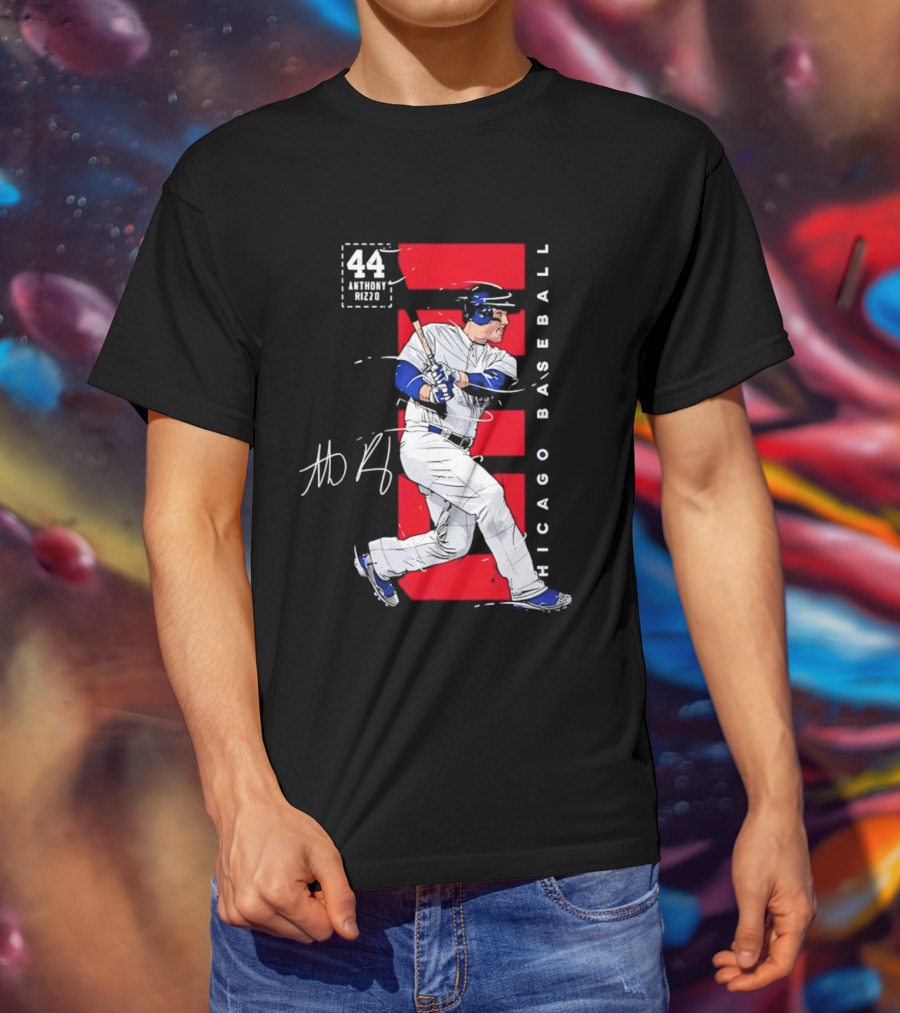 Chicago Baseball 44 Anthony Rizzo Swinging White And Red T-Shirt
