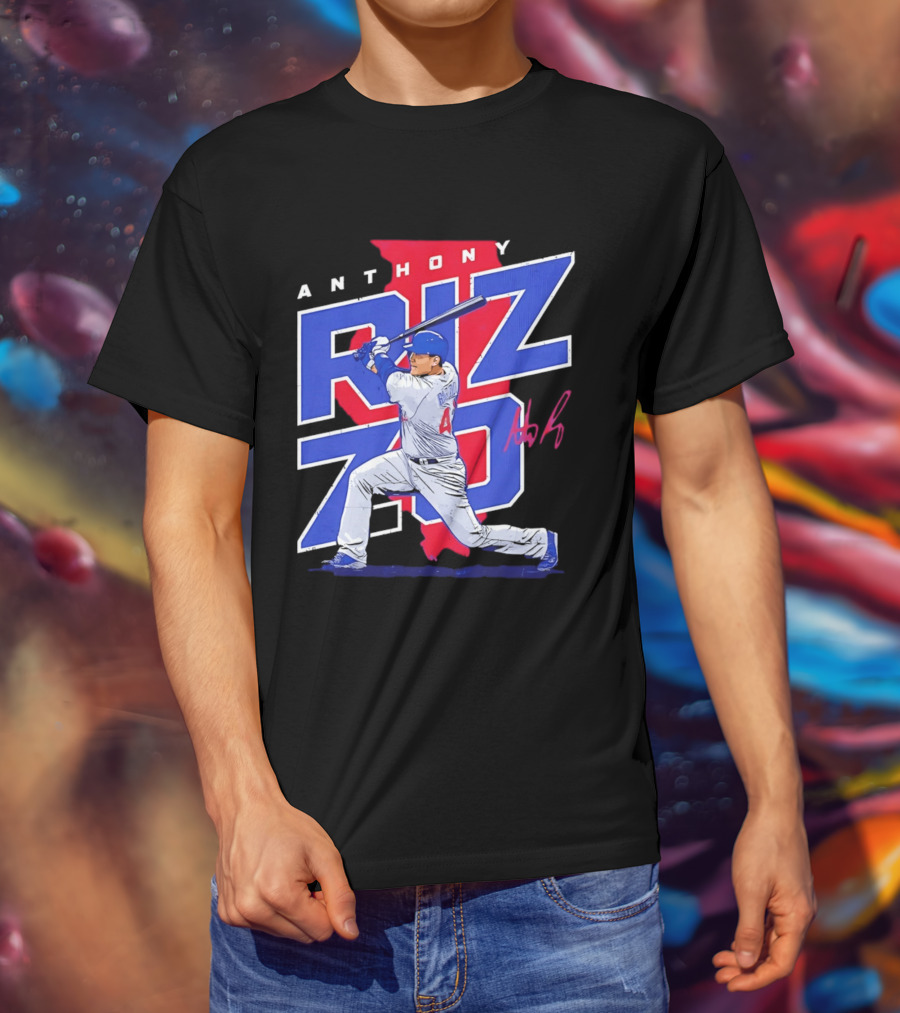 Anthony Rizzo 44 Chicago Cubs Batting Illinois Map T-Shirt