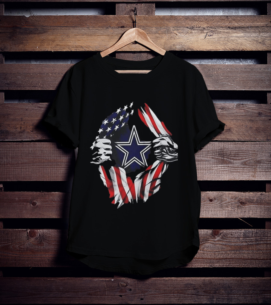 Dallas Cowboys Star American Flag Superman Skull Cap Backwards T-Shirt