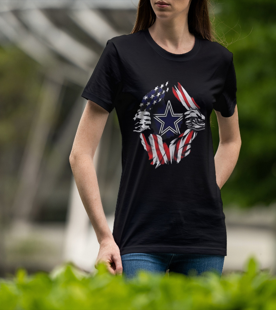 Dallas Cowboys Star American Flag Superman Skull Cap Backwards T-Shirt