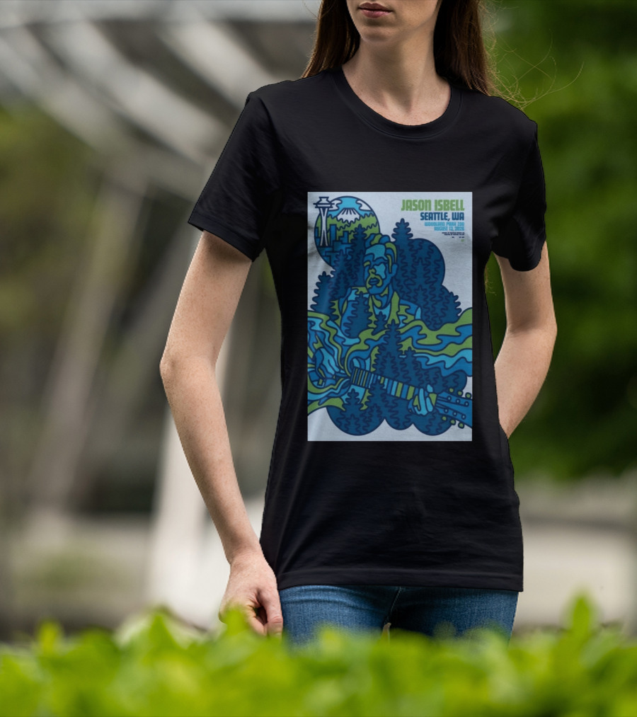 Jason Isbell Seattle WA Woodland Park Zoo August 13 2026 Concert With Space Needle And Mt Rainier T-Shirt