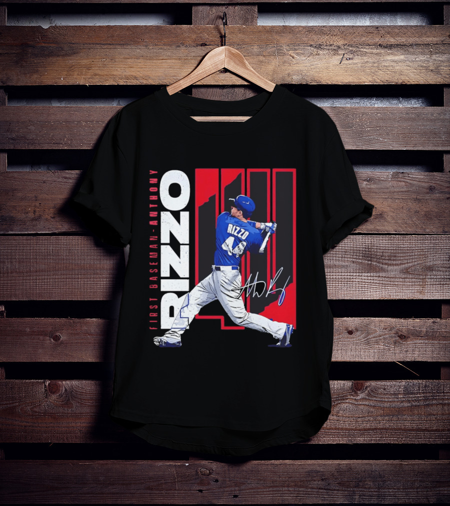 First Baseman Anthony Rizzo Swinging Action 44 Distressed T-Shirt