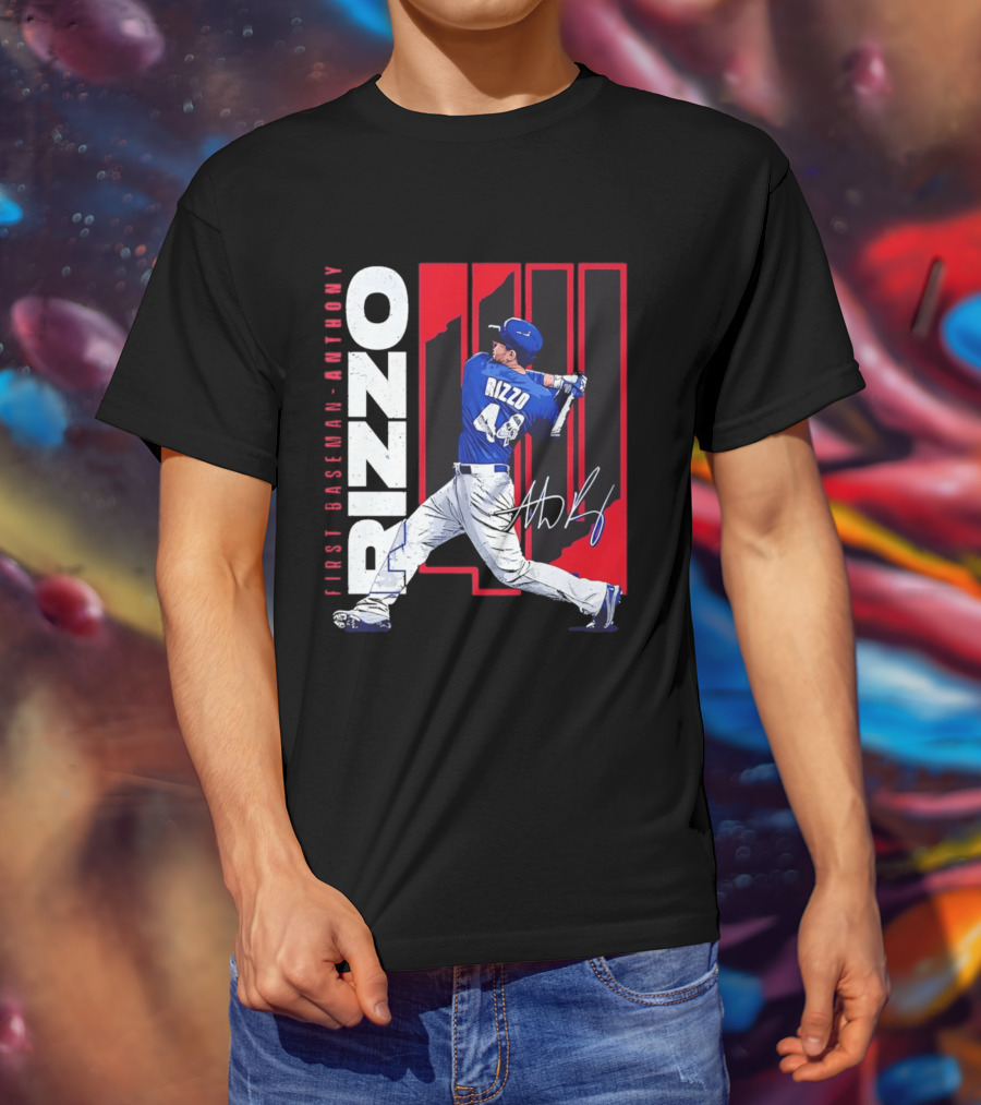 First Baseman Anthony Rizzo Swinging Action 44 Distressed T-Shirt