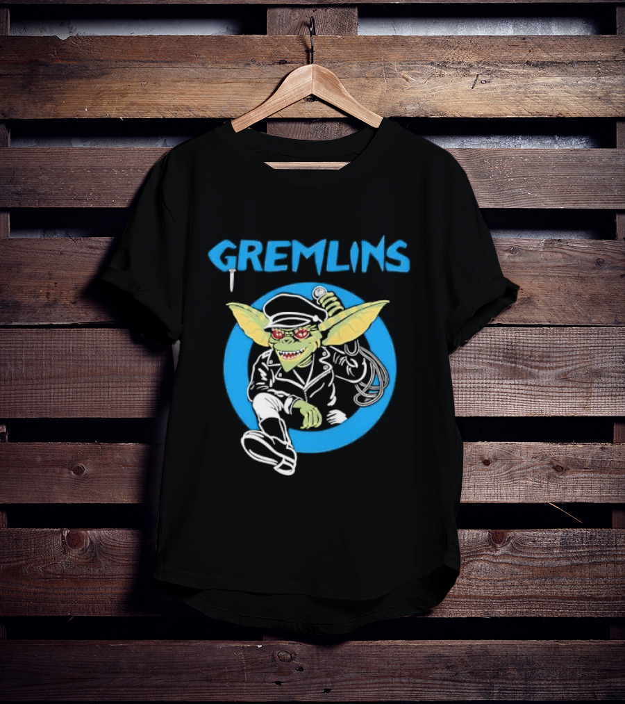 Gremlins Cartoon Leather Biker Gizmo Blue Circle T-Shirt