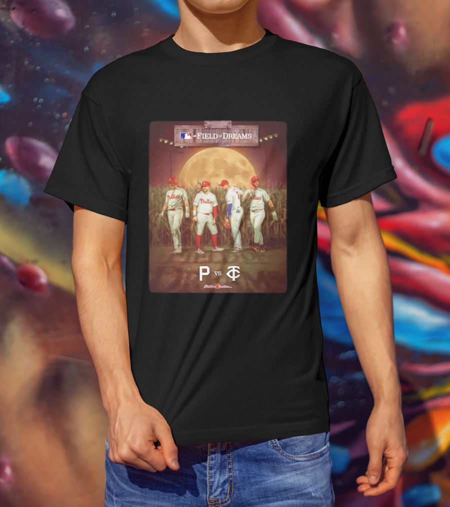 MLB At Field Of Dreams Philadelphia Phillies Vs Minnesota Twins 2026 Moonlit Cornfield Scene T-Shirt