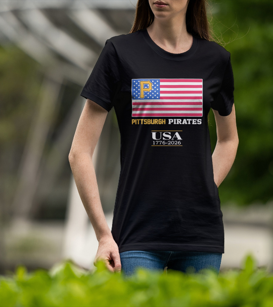 Pittsburgh Pirates American Flag USA 1776 2026 Yellow P T-Shirt