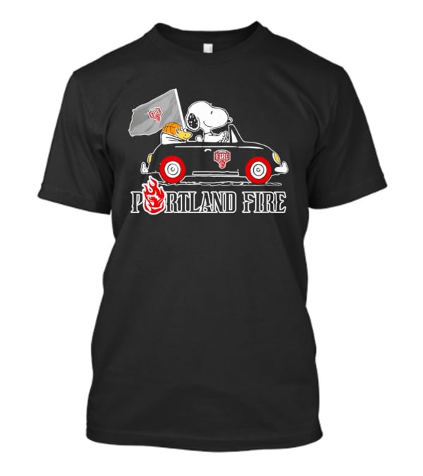 Portland Fire Snoopy And Woodstock Driving Vintage Car With Flag T-Shirt